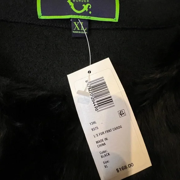 C Wonder Black Faux fur wool cardigan with hook closures. Brand new with tags. - Picture 2 of 11